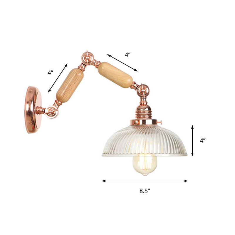 Vintage Rose Gold Wall Sconce Light With Prismatic Glass Bowl And Extendable Arm For Bedroom