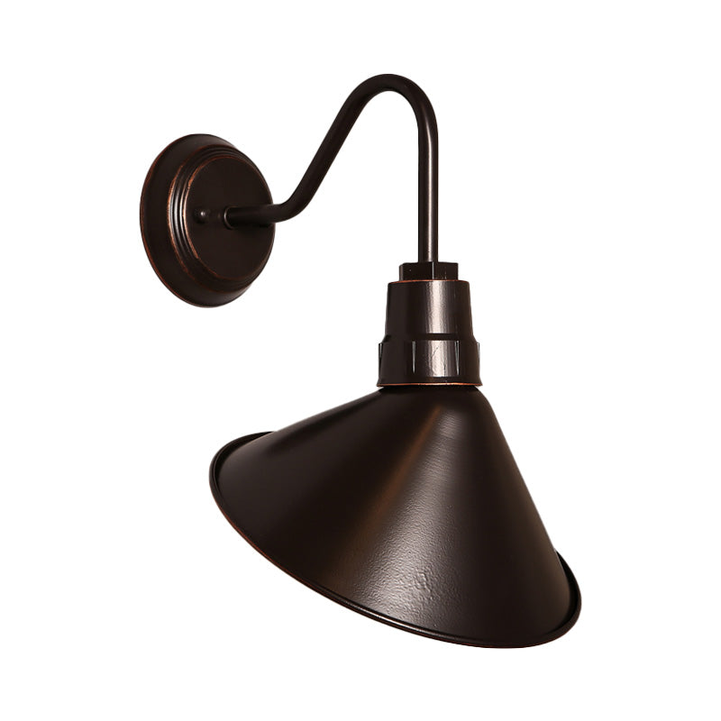 Bronze Cone Shade Metal Wall Sconce: Industrial Bedroom Lighting