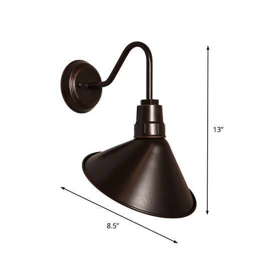 Bronze Cone Shade Metal Wall Sconce: Industrial Bedroom Lighting