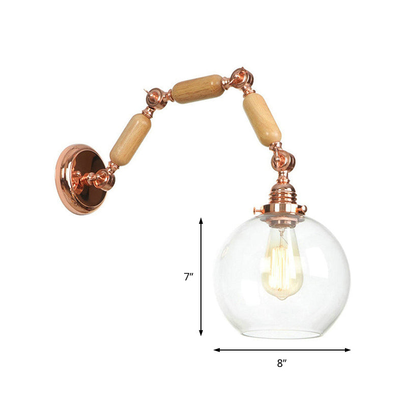 Antique Clear Glass Rose Gold Wall Light With Extendable Arm - Globe Living Room Sconce