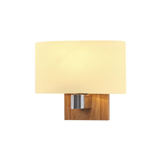 Nordic Living Room Sconce Lighting Fixture: Opal Glass Wall Light With Rectangle Shade & Wood Accent