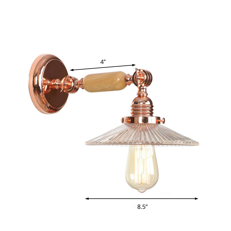 Rose Gold Ribbed Glass Sconce 1-Light Wall Lamp For Living Room