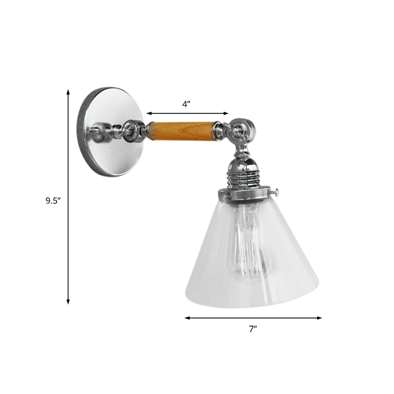 Industrial Cone Glass Wall Lamp - Single Bulb Sconce Light For Dining Room 8/4/14