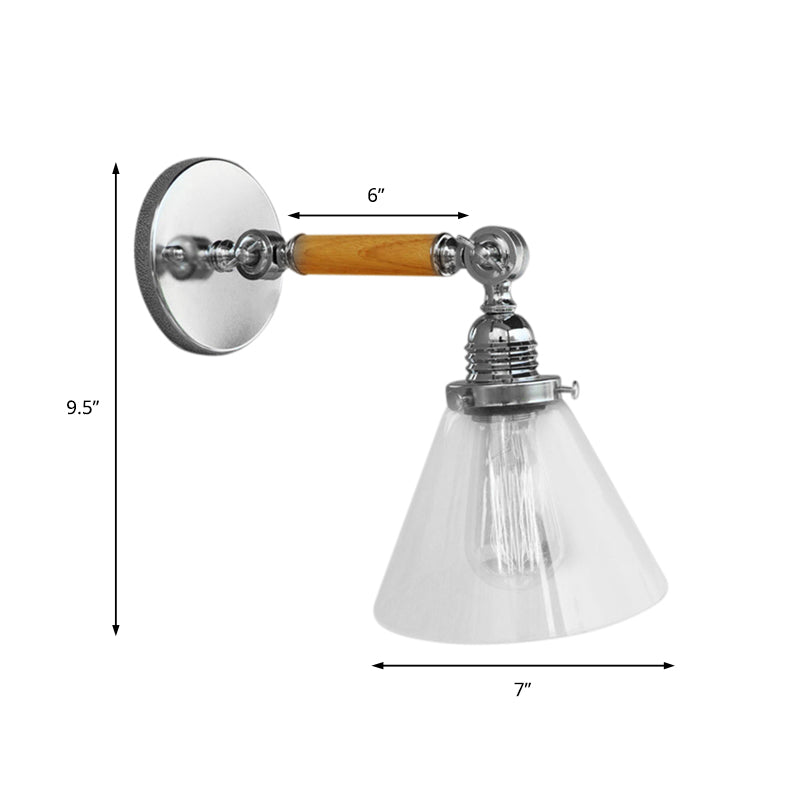 Industrial Cone Glass Wall Lamp - Single Bulb Sconce Light For Dining Room 8/4/14