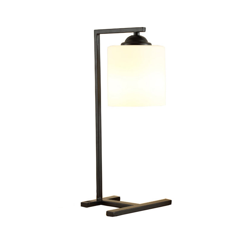 Nordic Stylish Milk Glass Table Light - Modern Study Room Lighting In Black Finish