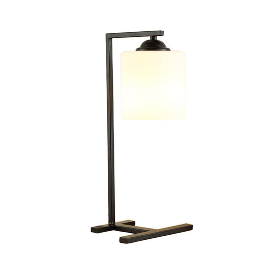 Nordic Stylish Milk Glass Table Light - Modern Study Room Lighting In Black Finish