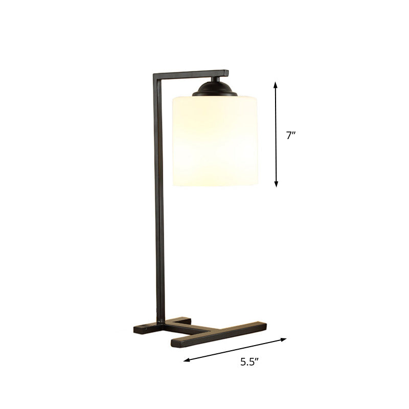 Nordic Stylish Milk Glass Table Light - Modern Study Room Lighting In Black Finish