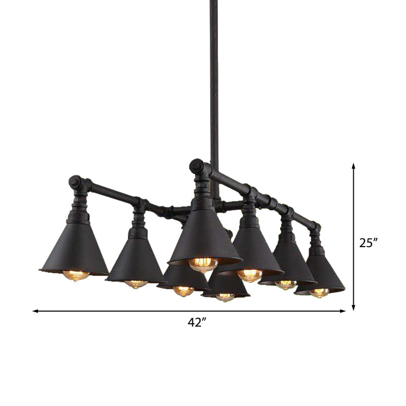 Vintage Style Black Metal Island Chandelier With 8-Light Cone Pendant