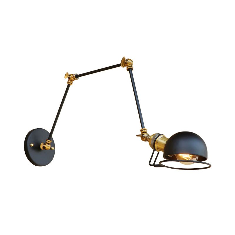 Vintage Industrial Bowl Wall Lamp With Swing Arm - 1-Light Iron Sconce Light Fixture In Black/Brass