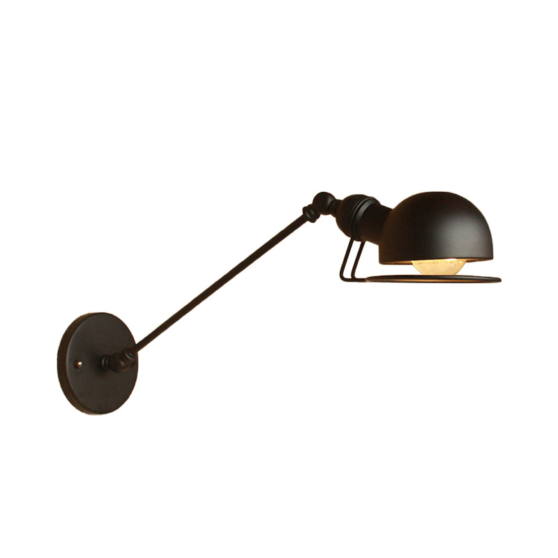 Vintage Industrial Bowl Wall Lamp With Swing Arm - 1-Light Iron Sconce Light Fixture In Black/Brass