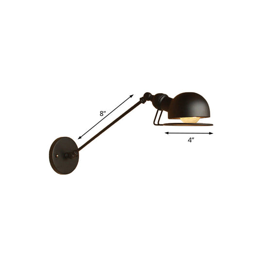 Vintage Industrial Bowl Wall Lamp With Swing Arm - 1-Light Iron Sconce Light Fixture In Black/Brass