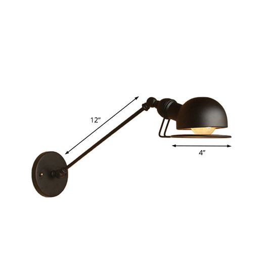 Vintage Industrial Bowl Wall Lamp With Swing Arm - 1-Light Iron Sconce Light Fixture In Black/Brass