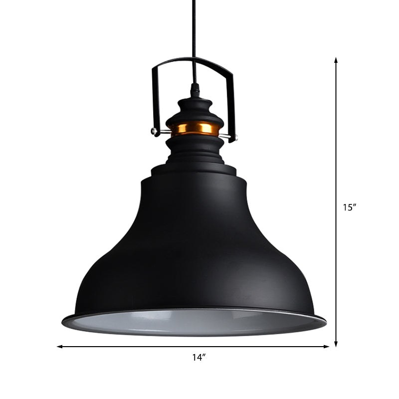 Metallic Industrial Style Barn Shade Pendant Ceiling Light with Handle in Black