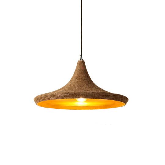 Farmhouse Style Pendant Light with Hemp Rope Shade - Brown