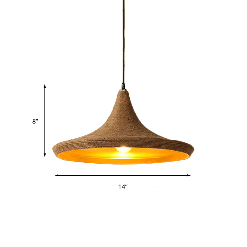 Farmhouse Style Hemp Rope Pendant Light With Shade - Brown Color For Restaurants And Kitchens