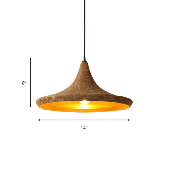 Farmhouse Style Hemp Rope Pendant Light With Shade - Brown Color For Restaurants And Kitchens