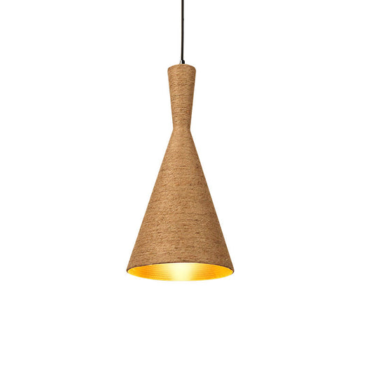 Farmhouse Style Pendant Light with Hemp Rope Shade - Brown