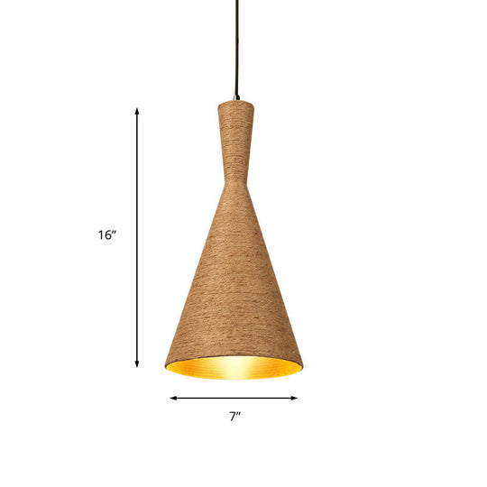 Farmhouse Style Hemp Rope Pendant Light With Shade - Brown Color For Restaurants And Kitchens