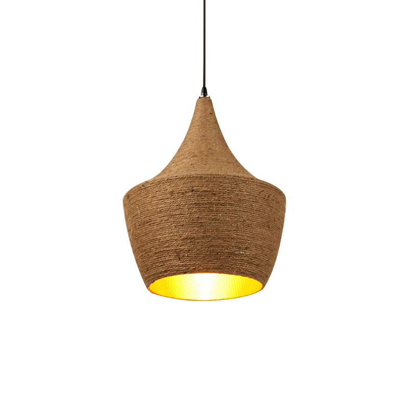 Farmhouse Style Hemp Rope Pendant Light With Shade - Brown Color For Restaurants And Kitchens