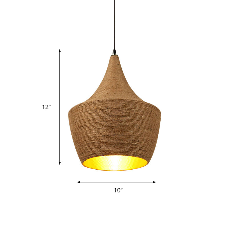 Farmhouse Style Hemp Rope Pendant Light With Shade - Brown Color For Restaurants And Kitchens