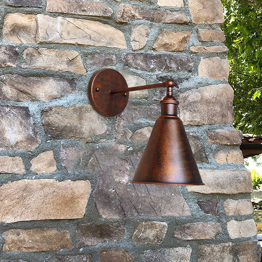 Outdoor Farmhouse Style Wrought Iron Wall Lamp: Black/Rust 1 Head Adjustable Sconce Light Rust