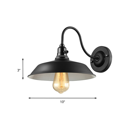 Metallic Barn Shade Wall Lamp - Industrial Bedroom Lighting In Black