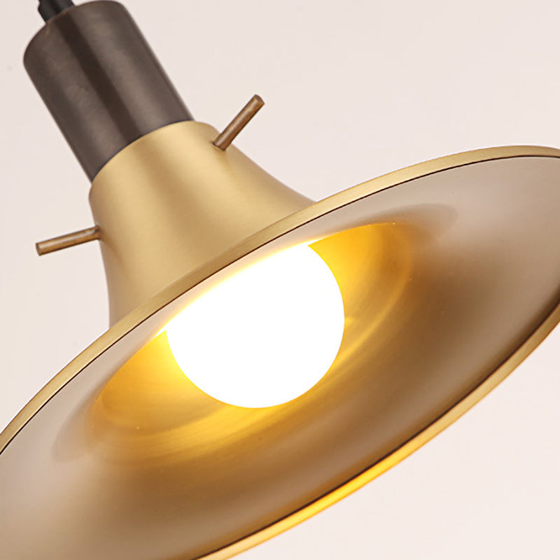 1-Light Industrial Pendant with Brass Finish & Metallic Flared Shade