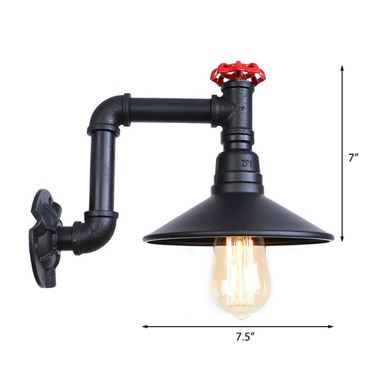 Industrial Wall Sconce With Metallic Black Finish And Conic Shade