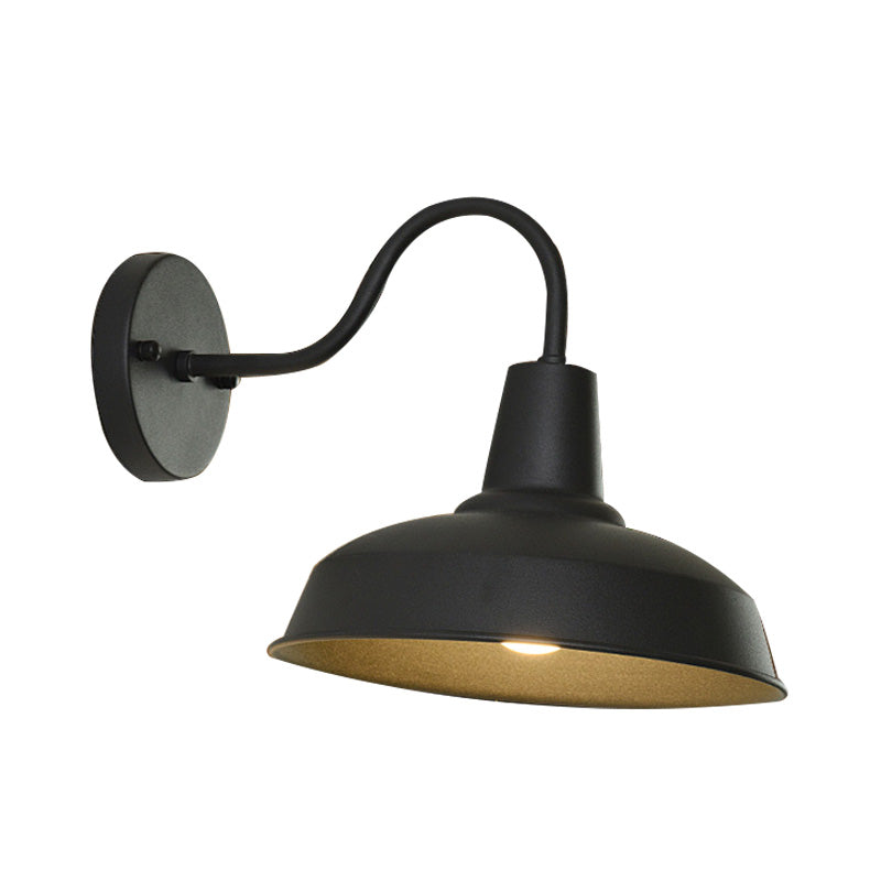 Gooseneck Arm Farmhouse Barn Wall Sconce With Metallic 1-Bulb Lamp - Black Porch Lighting