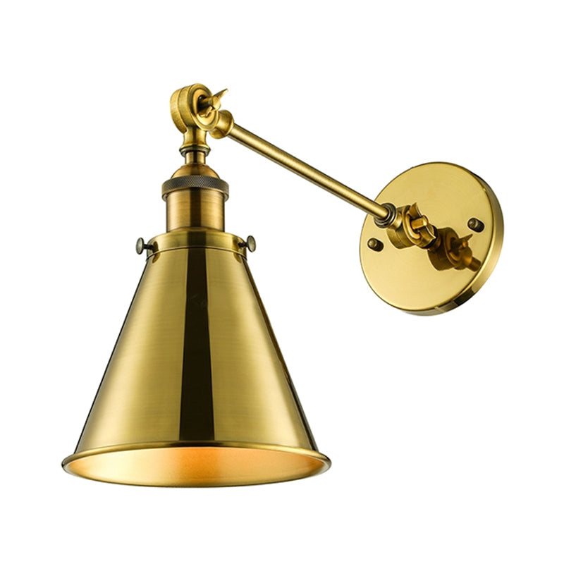 Industrial Style Conical Wall Mount Light For Living Room - Metallic Brass/Bronze Finish