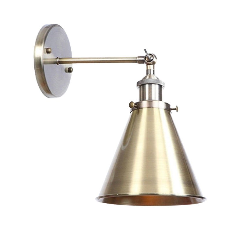 Industrial Style Conical Wall Mount Light For Living Room - Metallic Brass/Bronze Finish