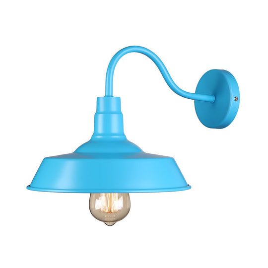 Industrial Stylish Barn Wall Sconce Lamp With Gooseneck Arm In Blue/Pink - 10/14 Wide