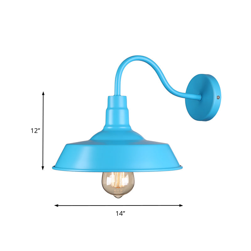 Industrial Stylish Barn Wall Sconce Lamp With Gooseneck Arm In Blue/Pink - 10/14 Wide