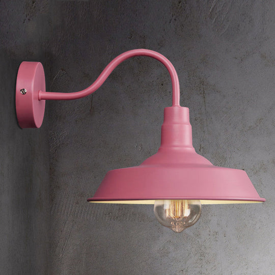 Industrial Stylish Barn Wall Sconce Lamp With Gooseneck Arm In Blue/Pink - 10/14 Wide