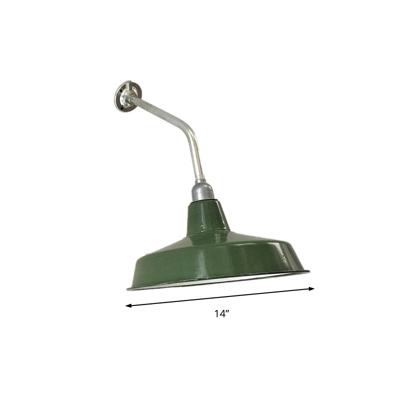 Stylish Vintage Green Metallic Wall Sconce With 1 Bulb - Barn Shade Living Room Lighting 14/16