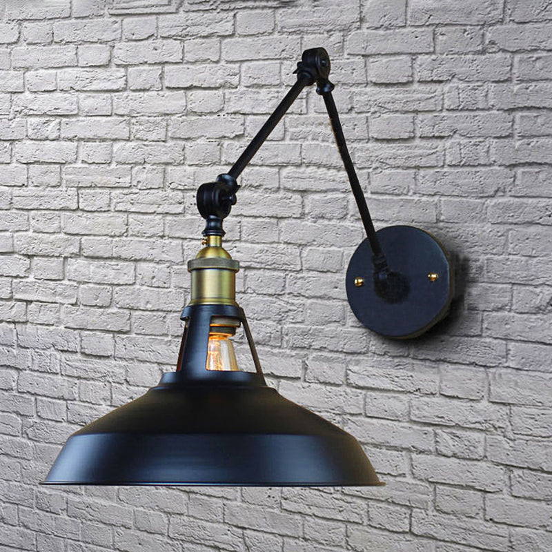 Industrial Metallic Swing Arm Wall Sconce - Black/Rust Barn Shade 1 Light Study Room Mount