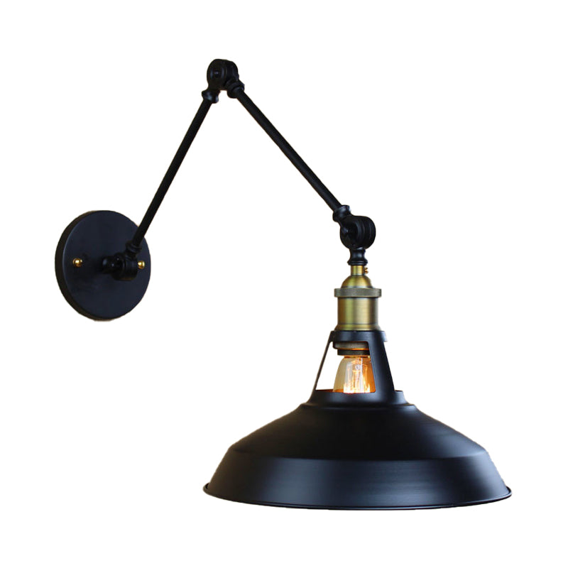 Industrial Metallic Swing Arm Wall Sconce - Black/Rust Barn Shade 1 Light Study Room Mount