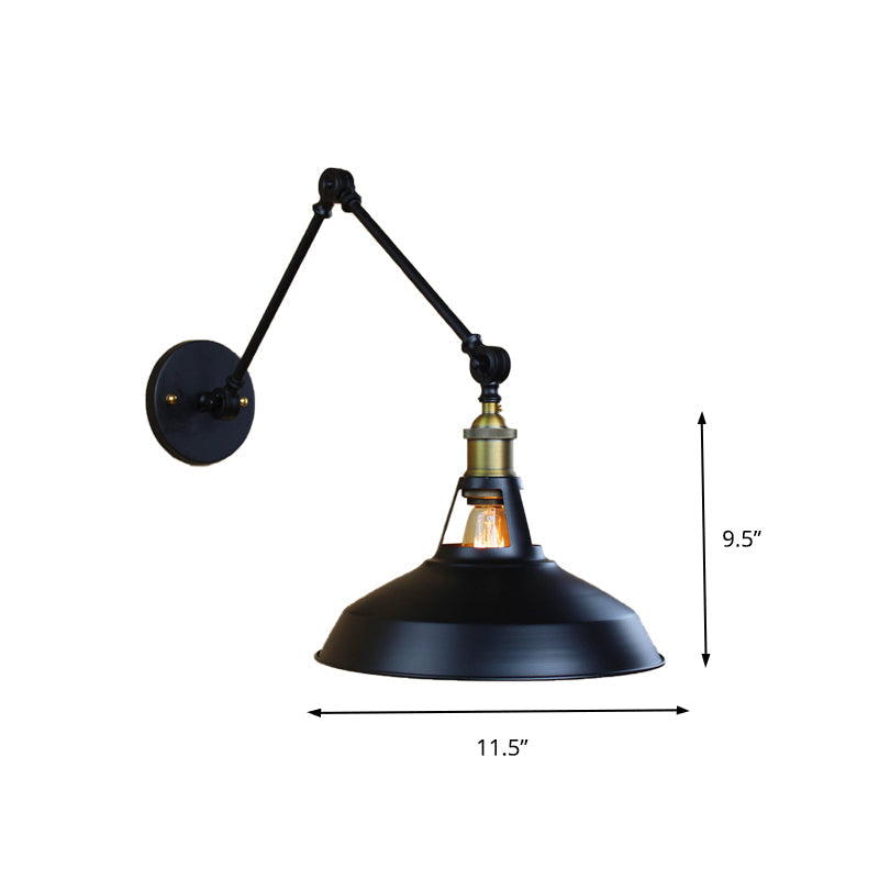 Industrial Metallic Swing Arm Wall Sconce - Black/Rust Barn Shade 1 Light Study Room Mount