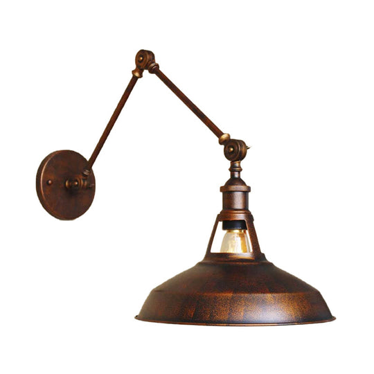 Industrial Metallic Swing Arm Wall Sconce - Black/Rust Barn Shade 1 Light Study Room Mount