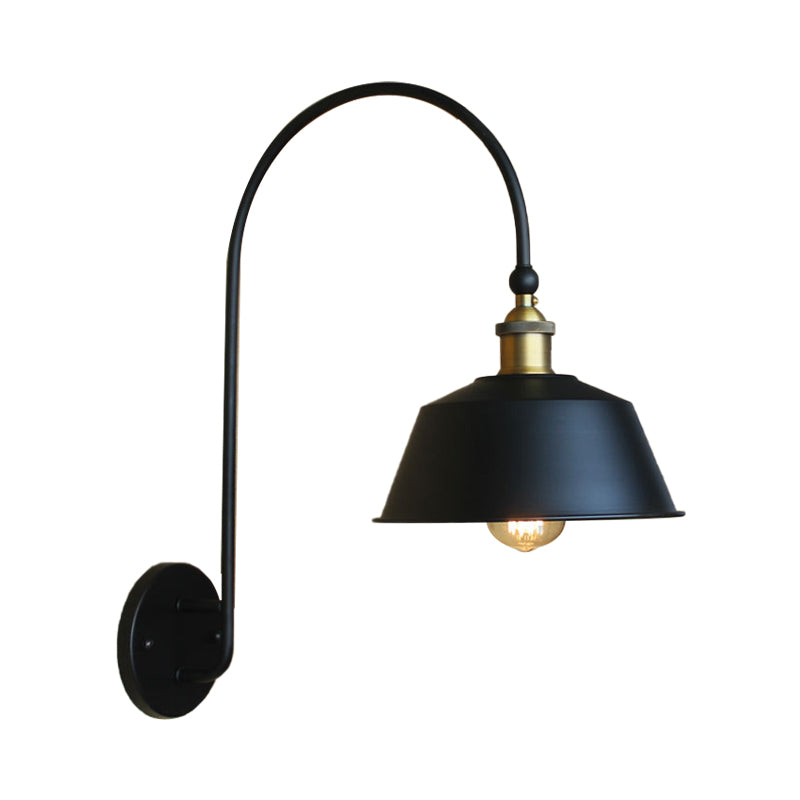 Retro Style Barn/Tapered Shade Wall Light - 10/14 W 1 Metallic Sconce In Black