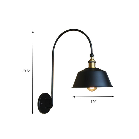 Retro Style Barn/Tapered Shade Wall Light - 10/14 W 1 Metallic Sconce In Black