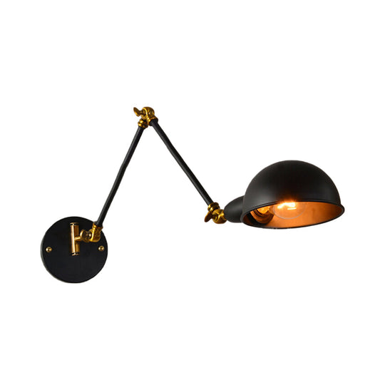 Industrial Dome Wall Sconce With Adjustable Arm For Bedroom Reading - Black Metal