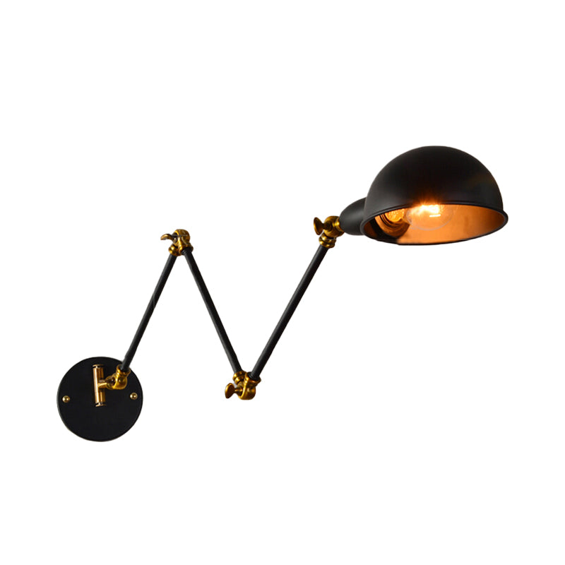 Industrial Dome Wall Sconce With Adjustable Arm For Bedroom Reading - Black Metal