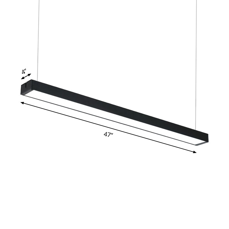 Modern Metal Led Rectangular Hanging Lamp Wide Black/Silver Ceiling Pendant Light Fixture For