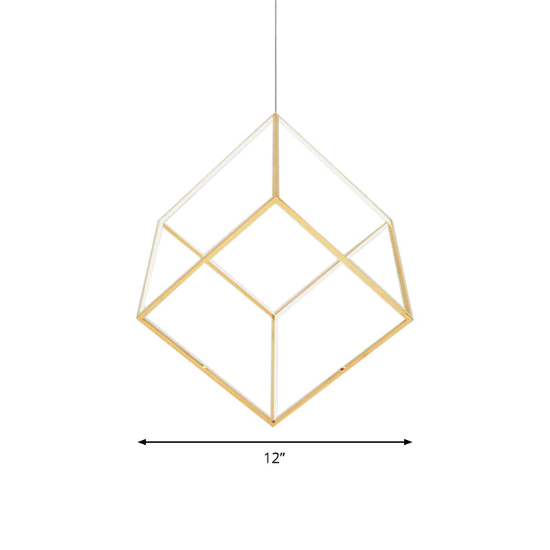 Modern Gold Cubic Shade Hanging Chandelier - Led Metal Pendant Lamp For Bedroom (12/16 Diameter)