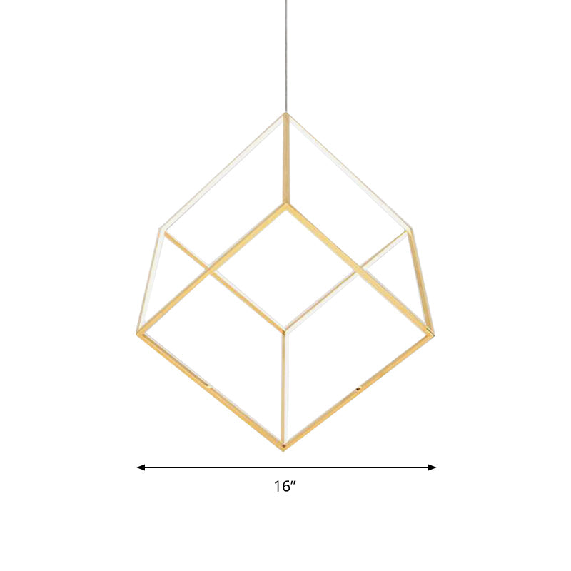 Modern Gold Cubic Shade Hanging Chandelier - Led Metal Pendant Lamp For Bedroom (12/16 Diameter)