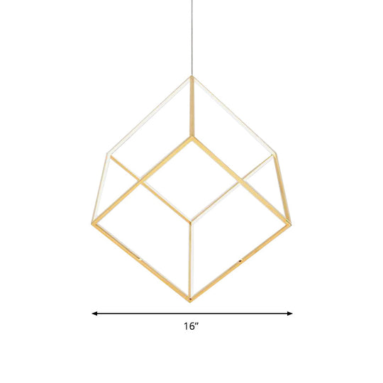 Modern Gold Cubic Shade Hanging Chandelier - Led Metal Pendant Lamp For Bedroom (12/16 Diameter)