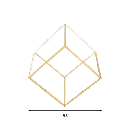 Modern Gold Cubic Shade Hanging Chandelier - Led Metal Pendant Lamp For Bedroom (12/16 Diameter)