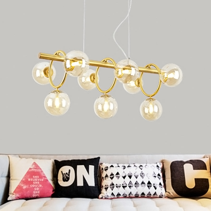 Nordic Style Gold Pendant Light With Clear/Cognac Glass - Bubble Island Lighting 9 Lights Cognac