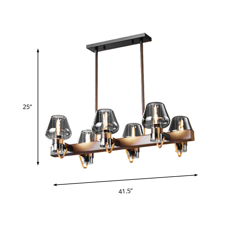 Modernist Clear/Amber/Smoke Glass Pendant Lamp With Linear Design - Cone Island Lighting (6/8 Lights